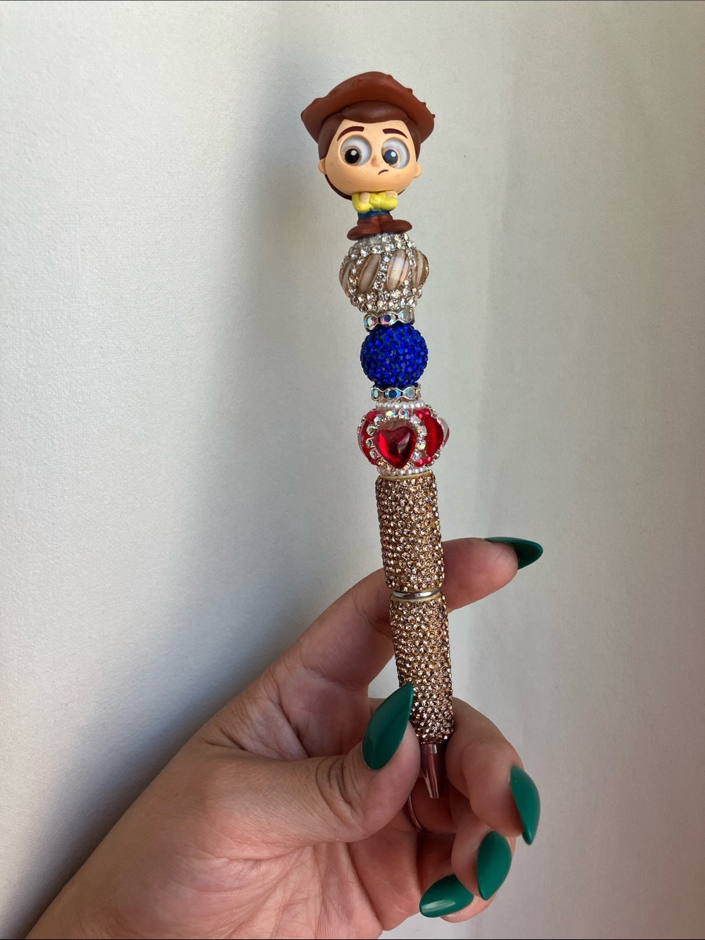 Kids Decorative Bead Pen with Brown Character Top and Gold Accents